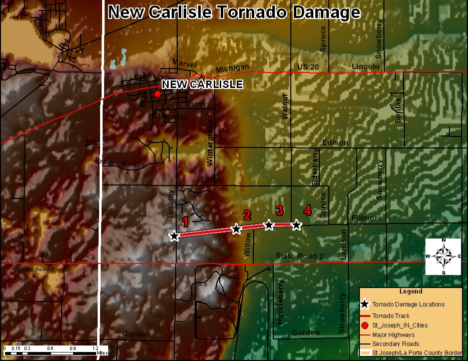 New Carlisle Tornado Damage Path